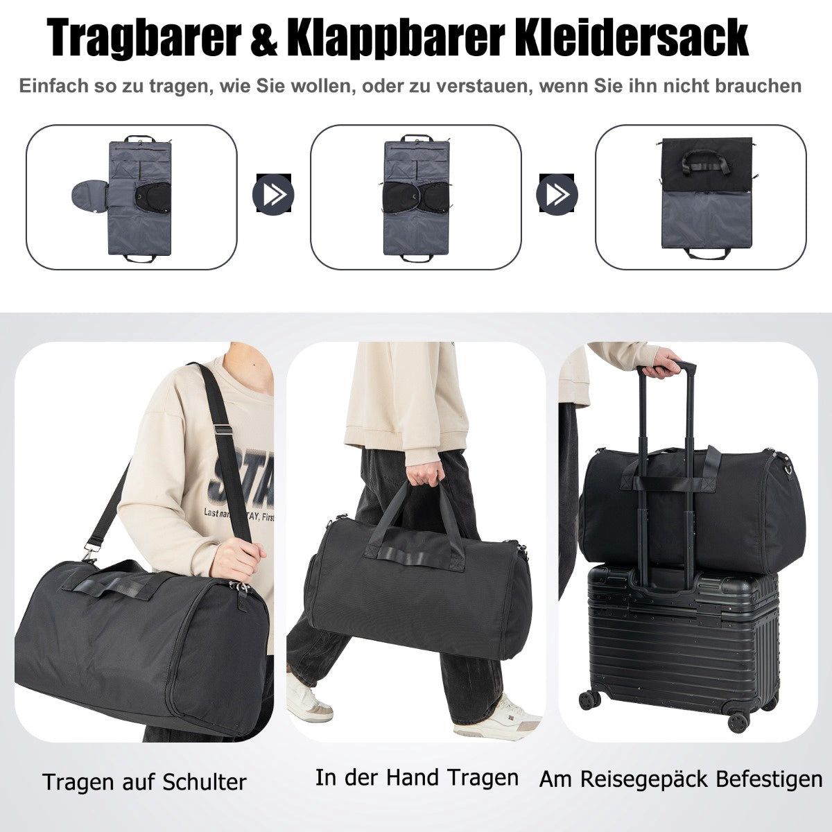 Convertible Garment Bag, Shoe Compartment, 50L PU
