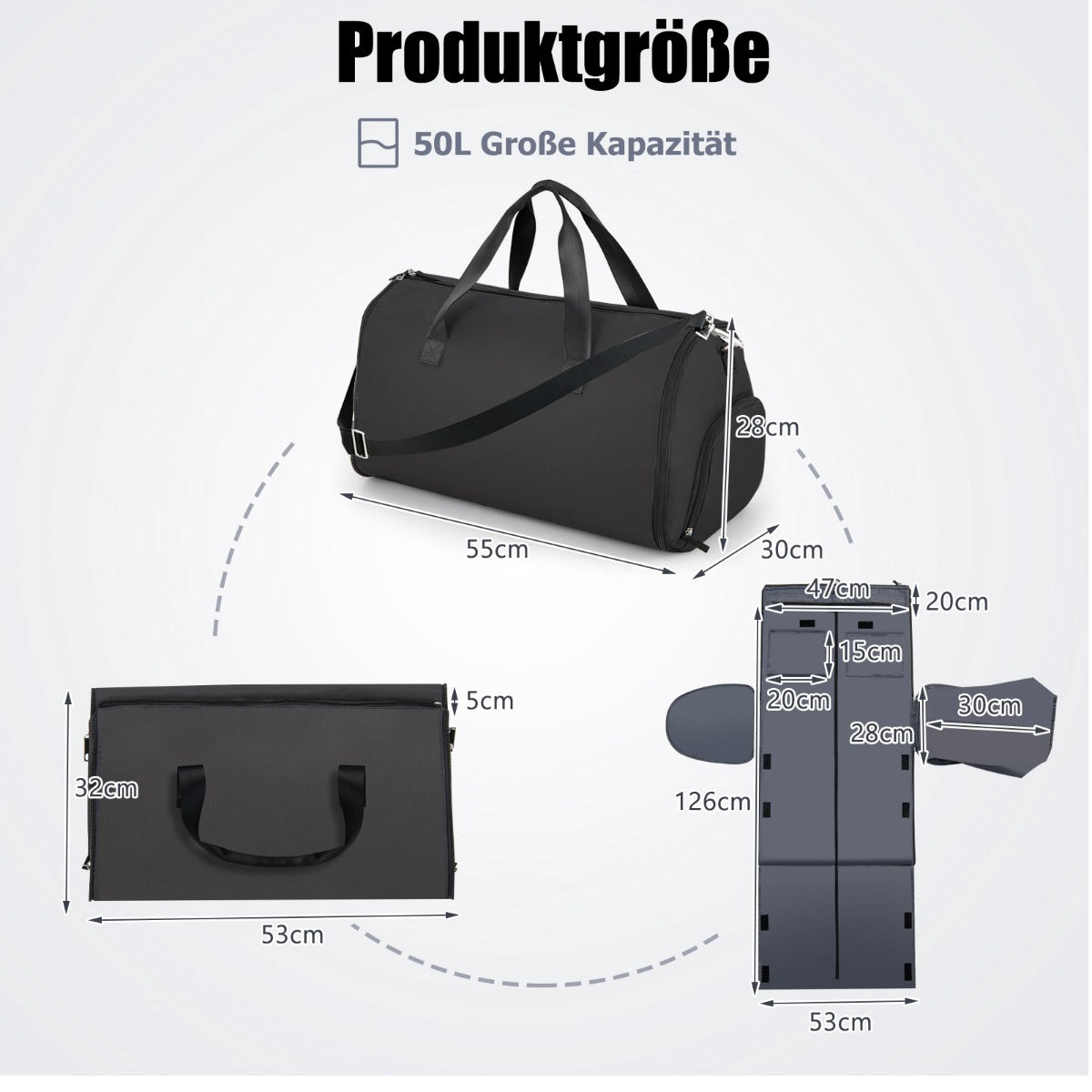 Convertible Garment Bag, Shoe Compartment, 50L PU