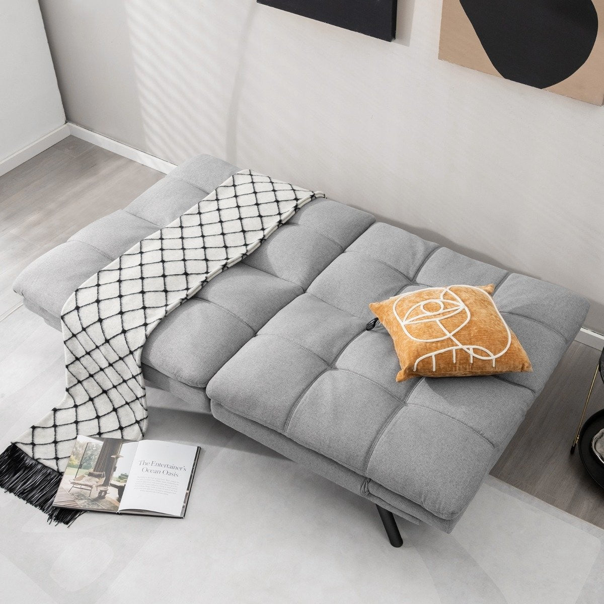 Convertible Grey Futon Sofa Bed with Adjustable Backrest