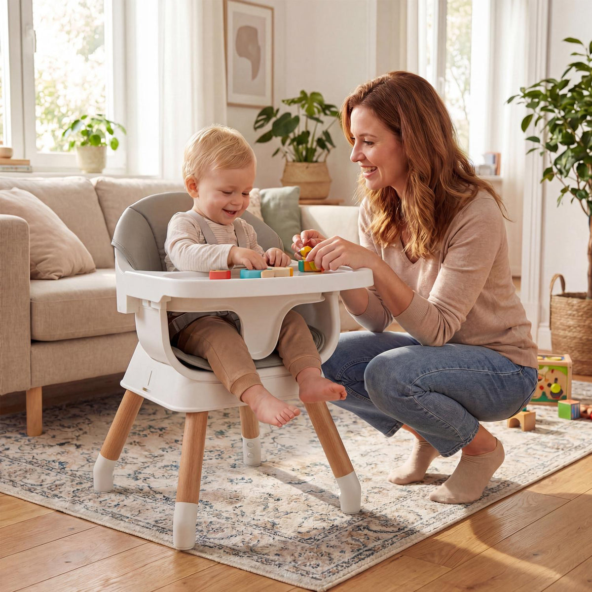Convertible High Chair 9-in-1, Removable Tray, Grey