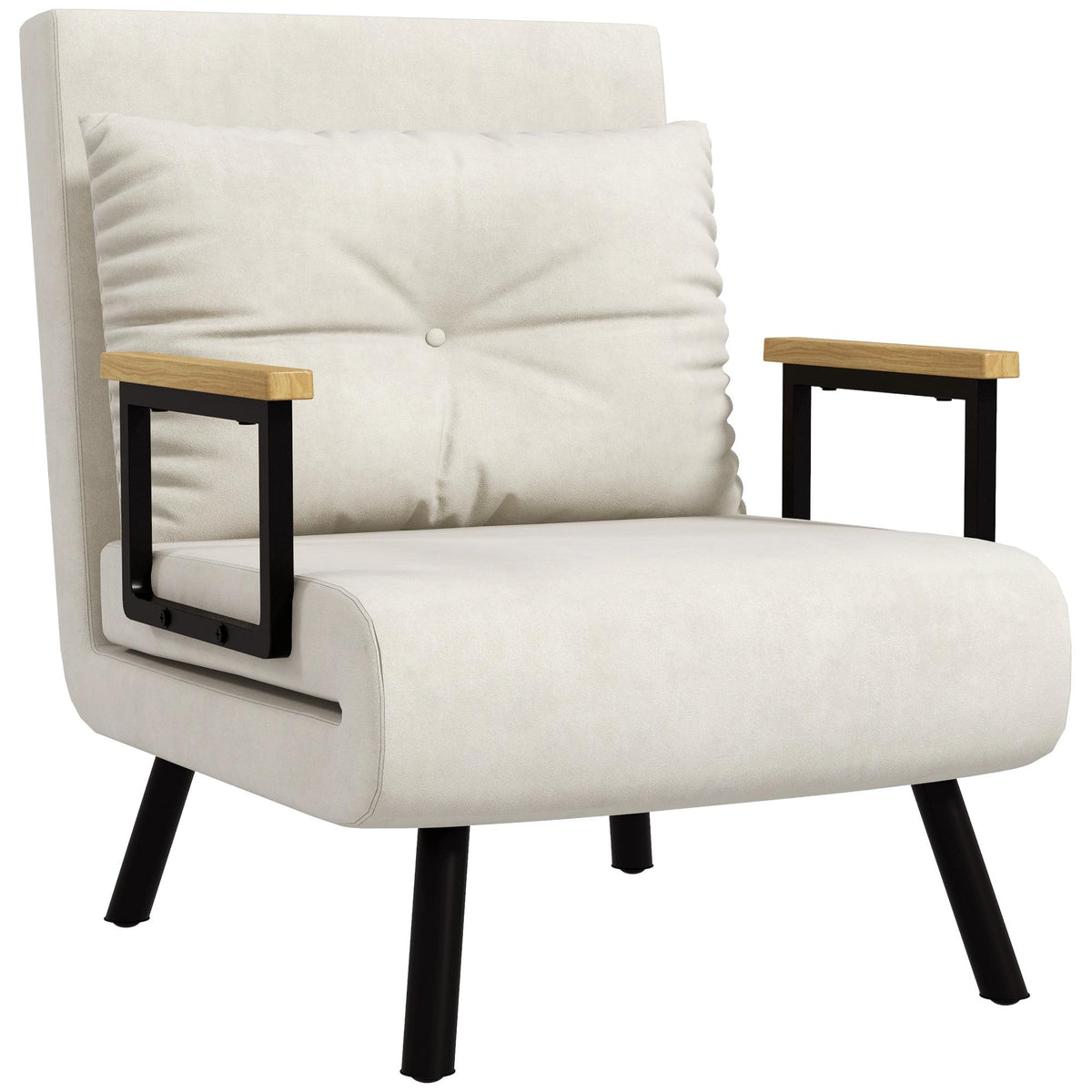 Convertible Sleeper Chair, 5-Position Recliner, Cream, With Cushion