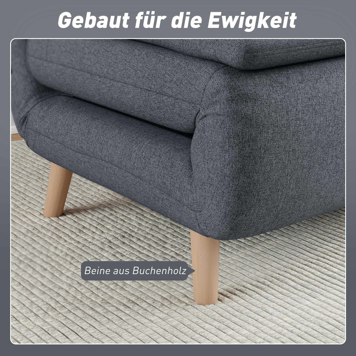 Convertible Sleeper Chair – Adjustable Backrest, Beechwood Legs, Grey