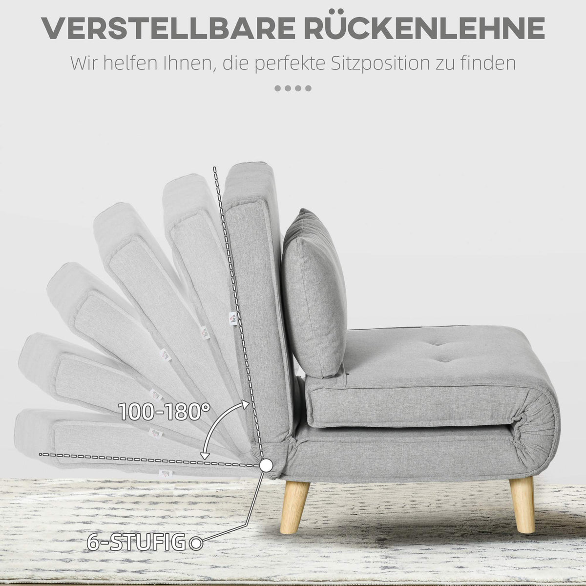Convertible Sleeper Chair, Adjustable Backrest, Linen Look, Light Grey