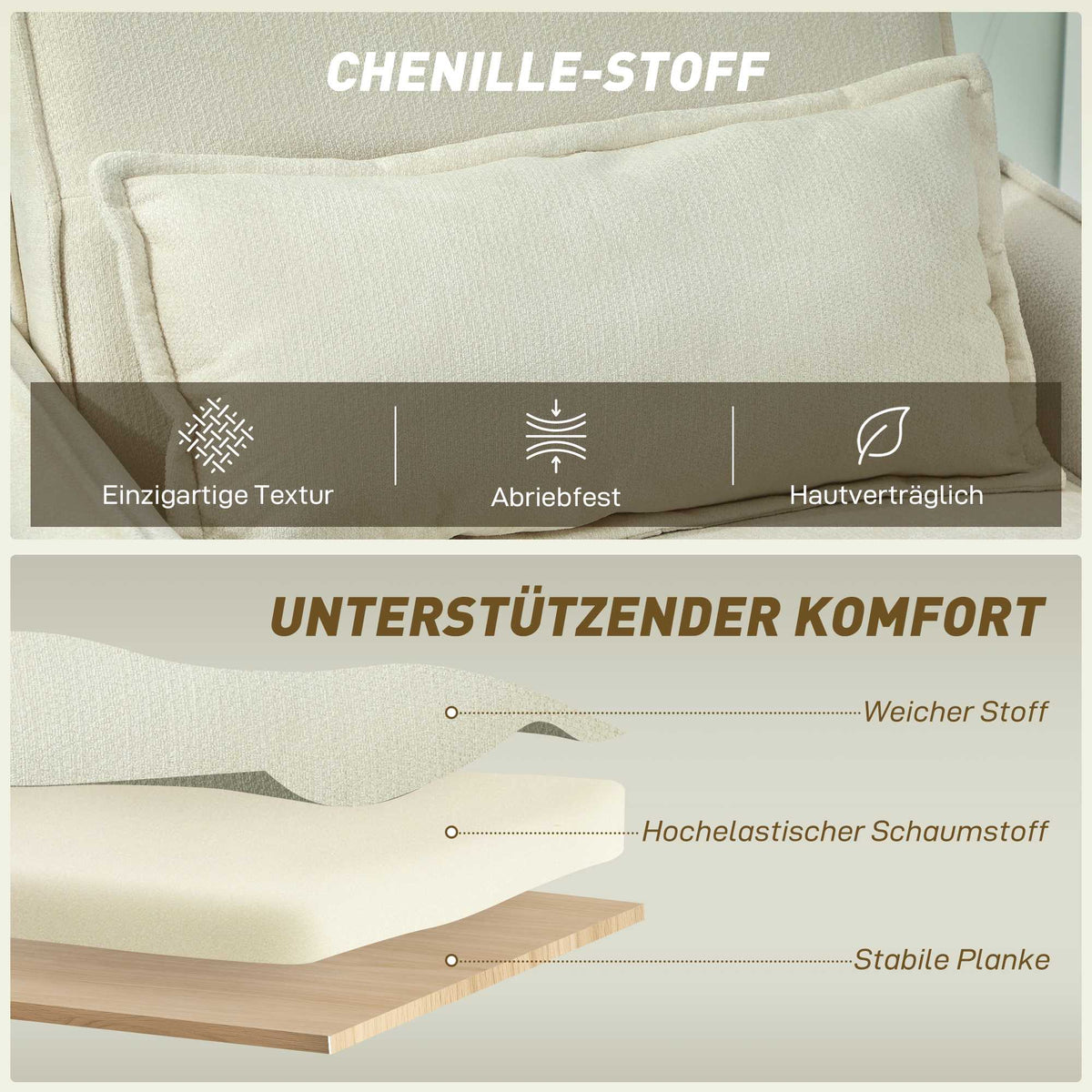 Convertible Sleeper Chair with Bed Function, Cream, 3-in-1