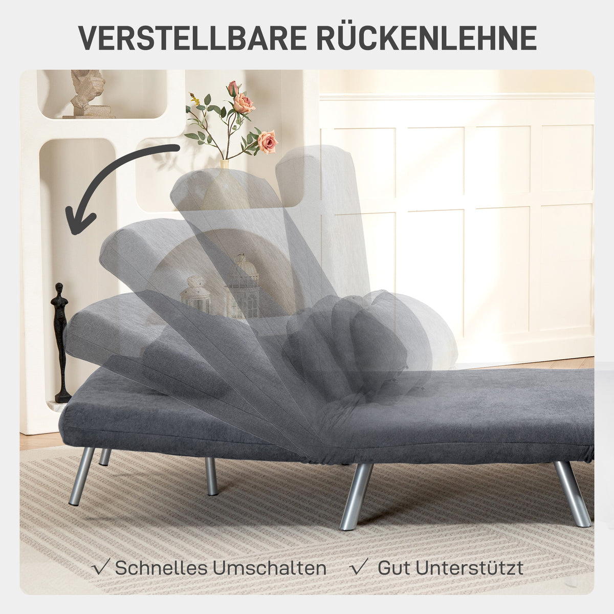 Convertible Sleeper Chair with Cushion, Dark Grey Fabric