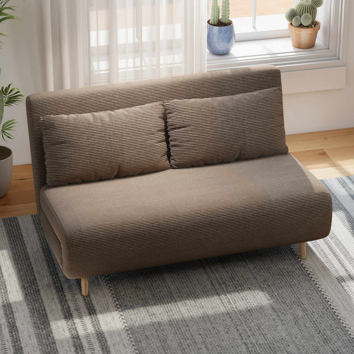 Convertible Sofa Bed, Adjustable Backrest, Corduroy, 120 kg Capacity