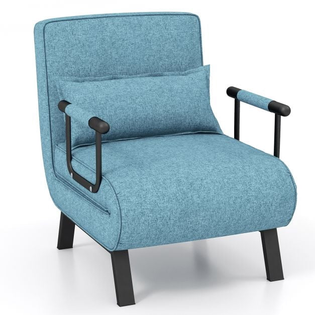 Convertible Sofa Bed Chair, 6-Position, Linen, Blue