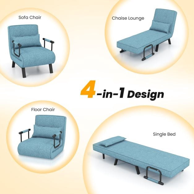 Convertible Sofa Bed Chair, 6-Position, Linen, Blue