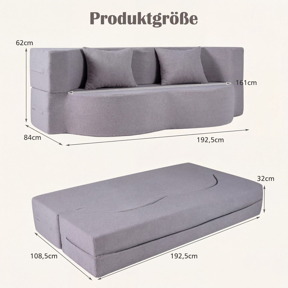 Convertible Sofa Bed, Teddy-Fleece, 192.5 cm, White