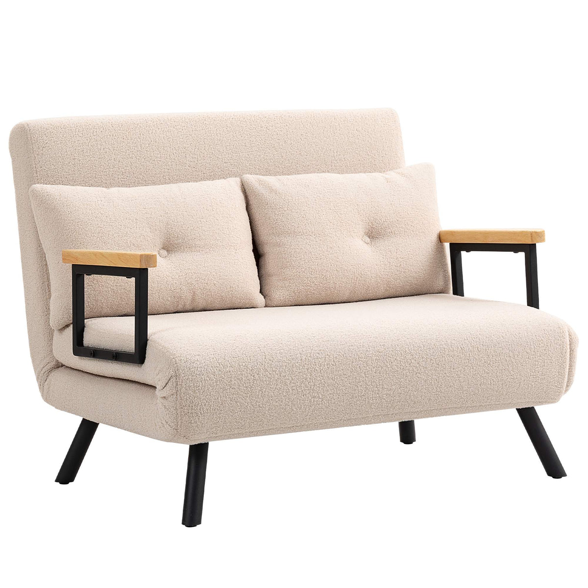 Convertible Velvet Sofa Bed with Cushions, Beige