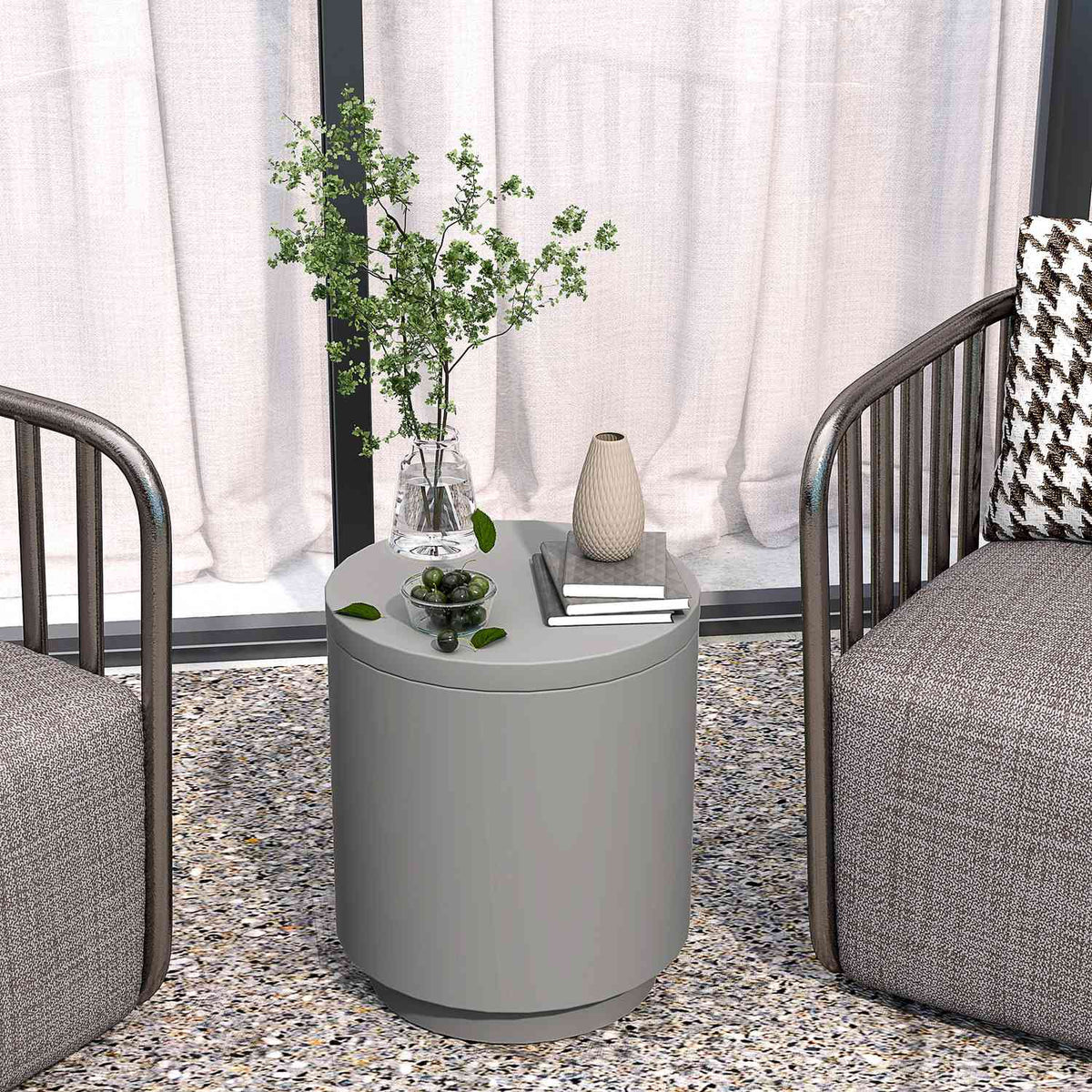 Cool Bar Side Table with Removable Table Top 10 L Drinks Cooler Bistro Table Small Patio Table for Party Camping Light Gray