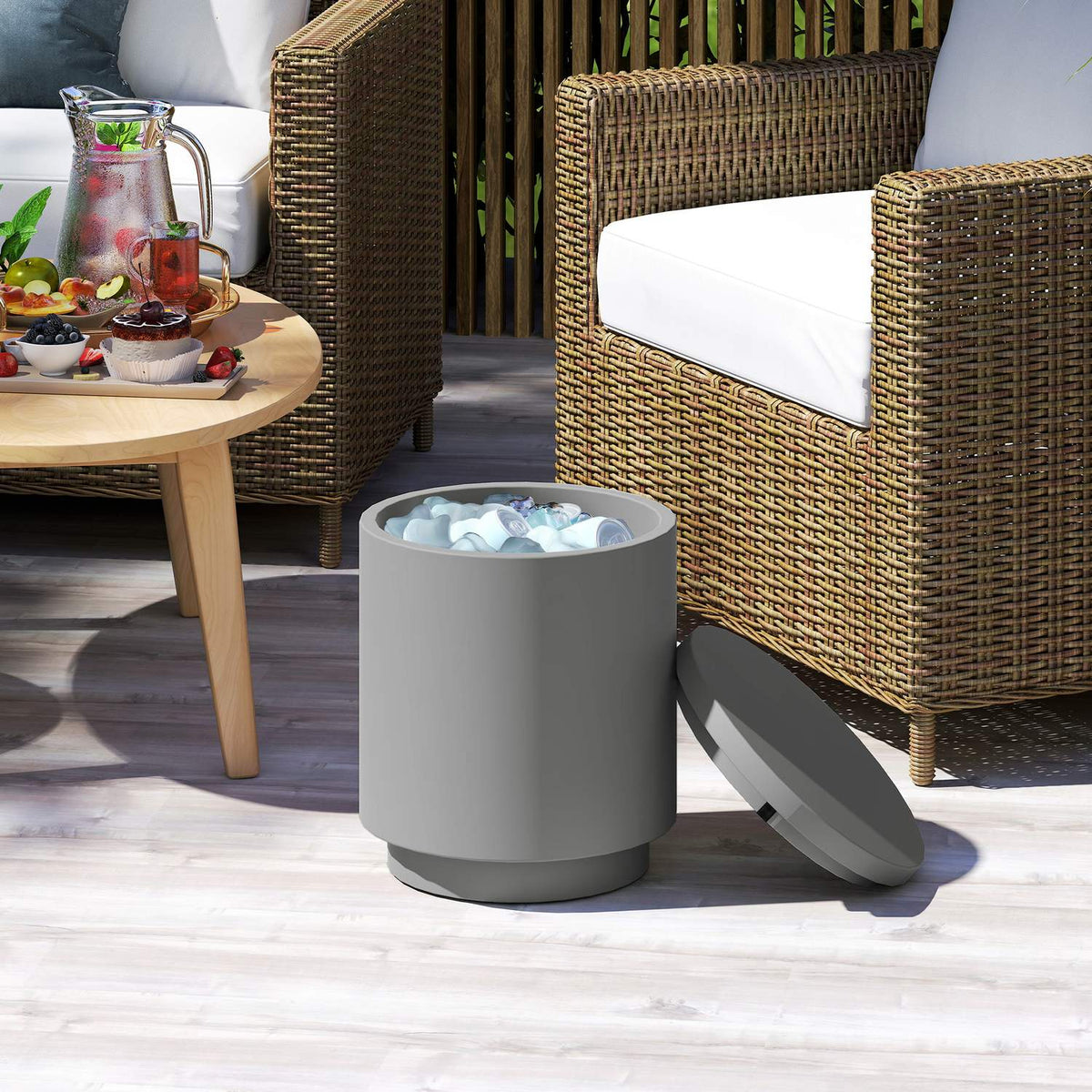 Cool Bar Side Table with Removable Table Top 10 L Drinks Cooler Bistro Table Small Patio Table for Party Camping Light Gray
