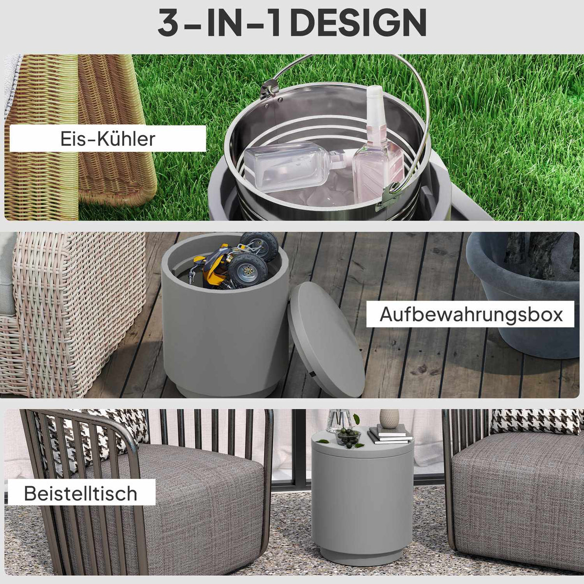 Cool Bar Side Table with Removable Table Top 10 L Drinks Cooler Bistro Table Small Patio Table for Party Camping Light Gray