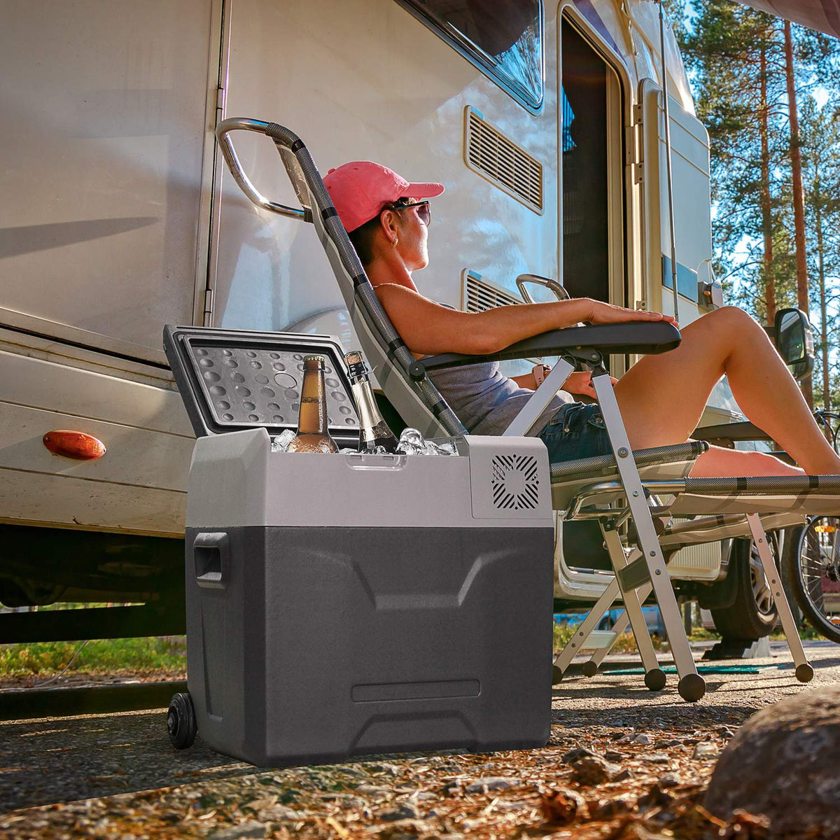 Cool Box Car 50L Electric Car Refrigerator With Compressor For Camping Travel 12/24V Dc And 110-240V Ac Gray