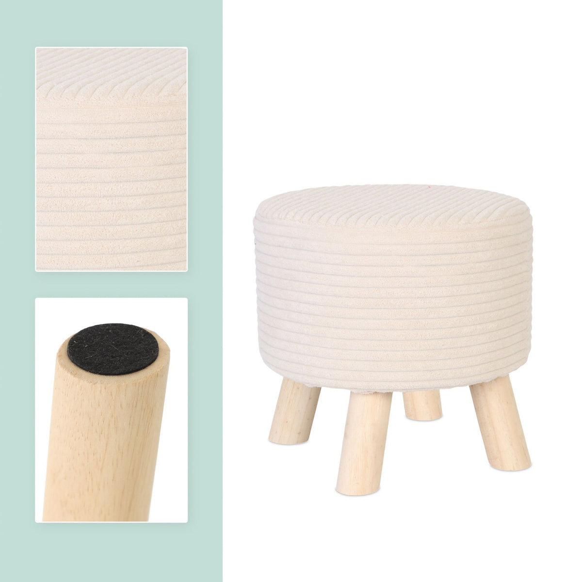 Cord Pouffe – Upholstered Seat with Wooden Legs