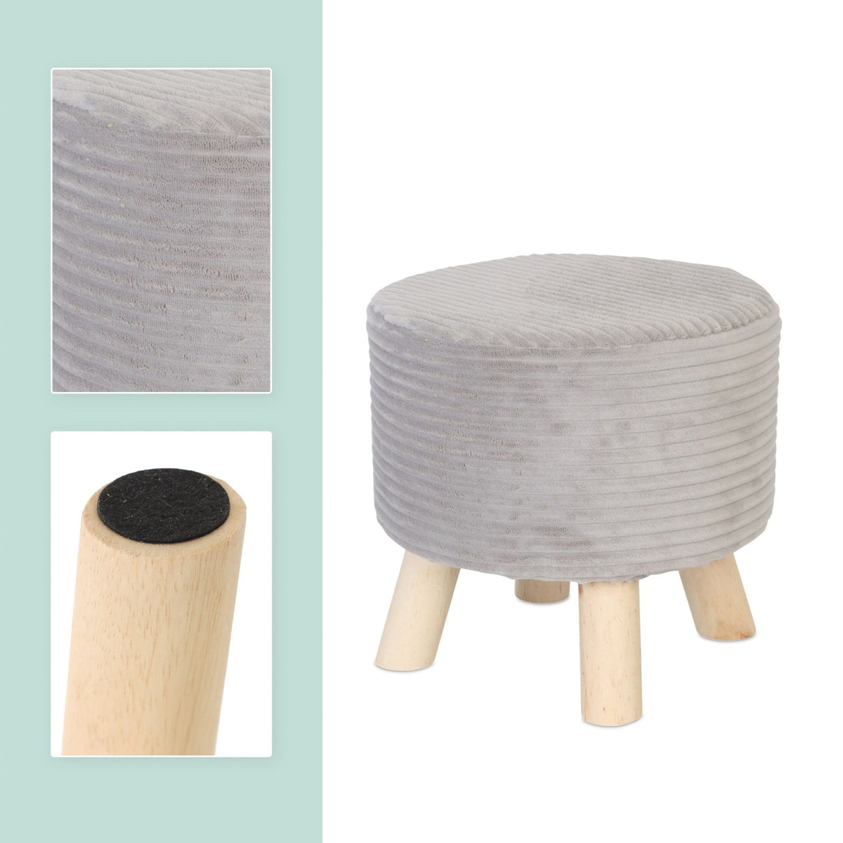 Cord Pouffe – Upholstered Seat with Wooden Legs