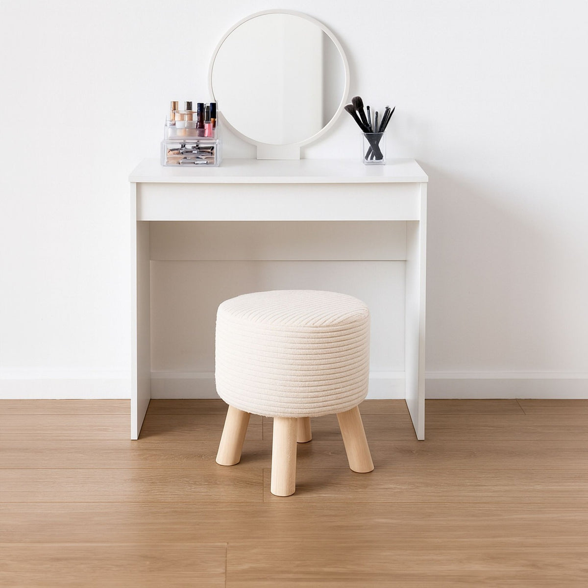 Cord Pouffe – Upholstered Seat with Wooden Legs