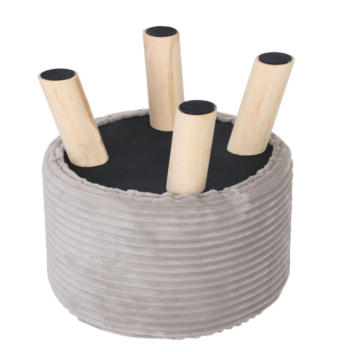 Cord Pouffe – Upholstered Seat with Wooden Legs