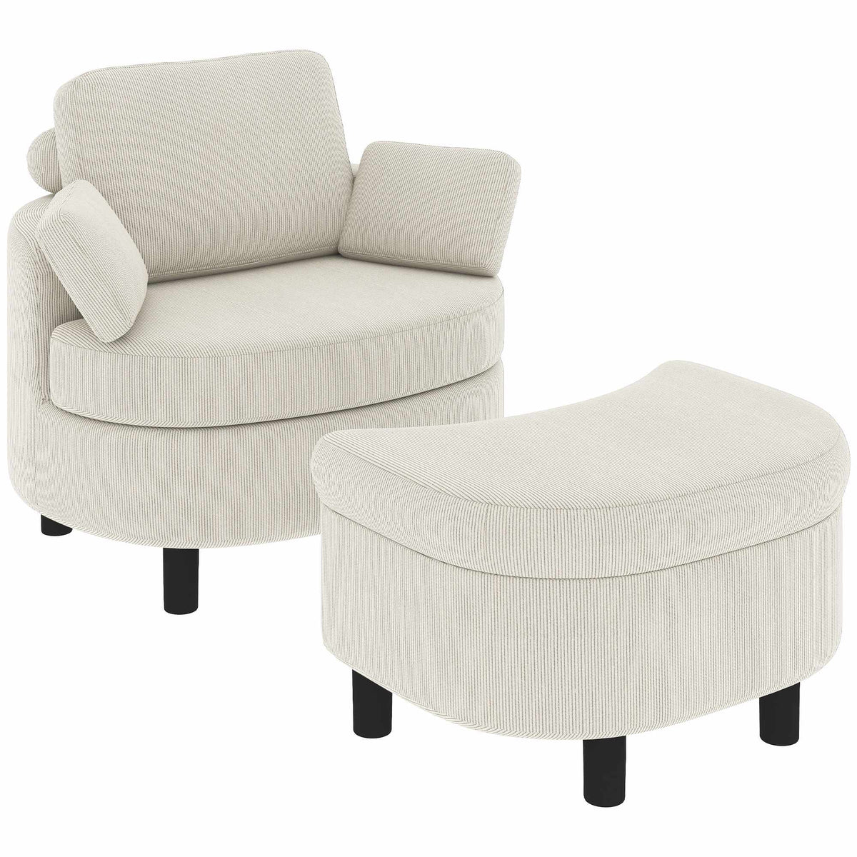 Cord Reading Armchair With Storage Ottoman, Cream White