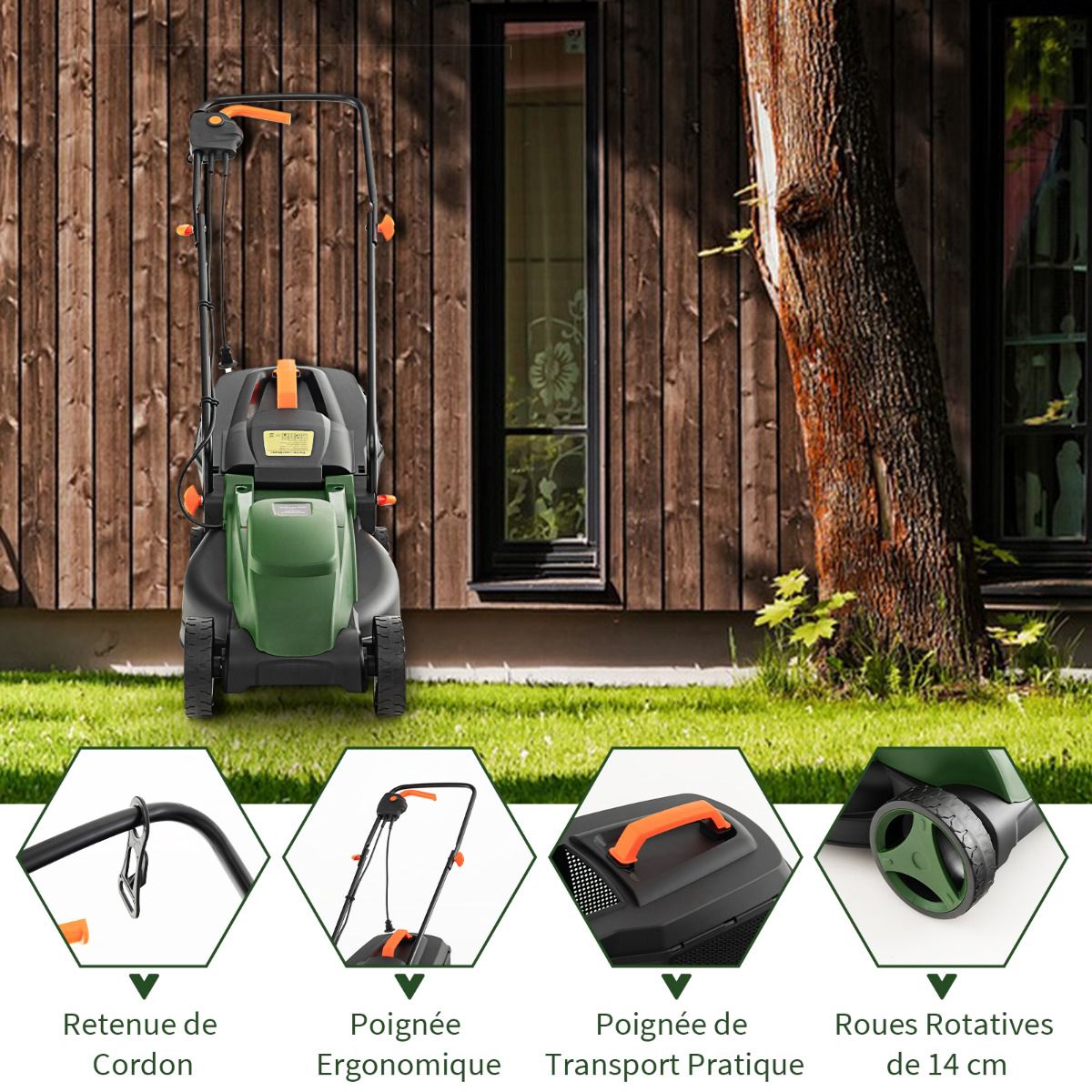 Corded Electric Lawn Mower, 10A 32 cm, 25L Bag