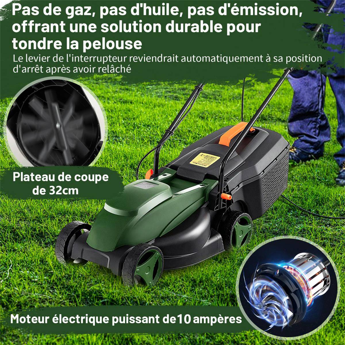 Corded Electric Lawn Mower, 10A 32 cm, 25L Bag