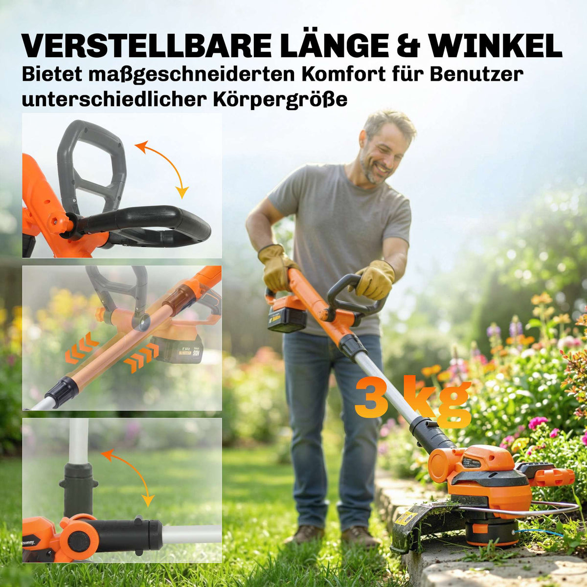 Cordless Grass Trimmer 21V, 25cm Cutting Width, 2x4.0Ah Batteries