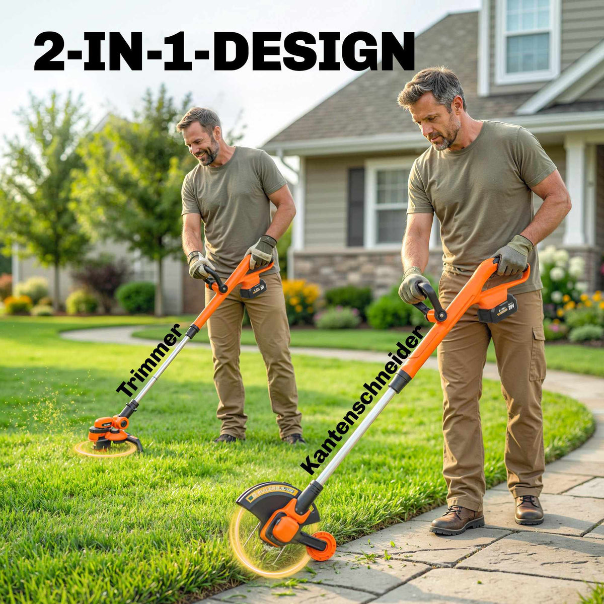 Cordless Grass Trimmer 21V, 25cm Cutting Width, 2x4.0Ah Batteries
