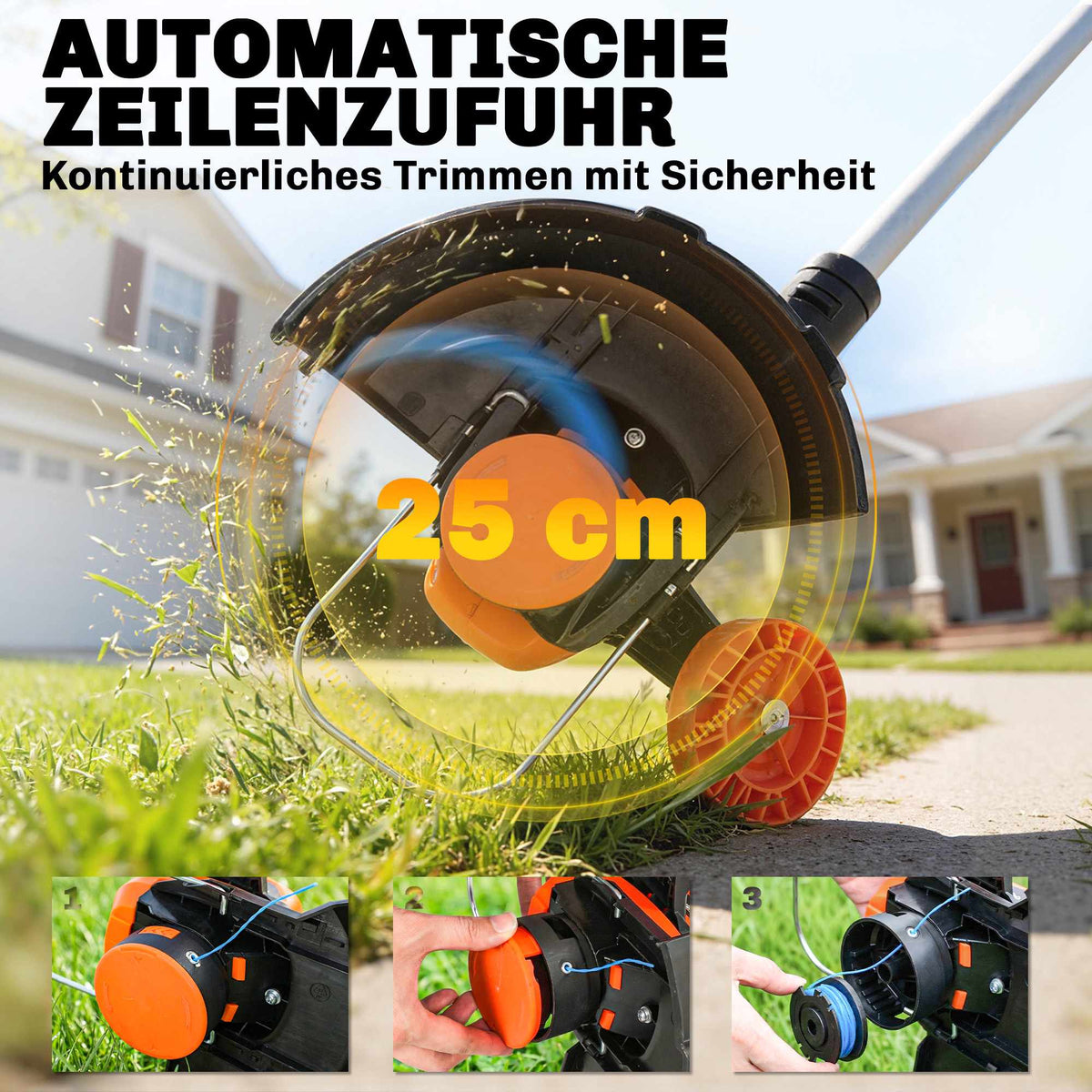 Cordless Grass Trimmer 21V, 25cm Cutting Width, 2x4.0Ah Batteries
