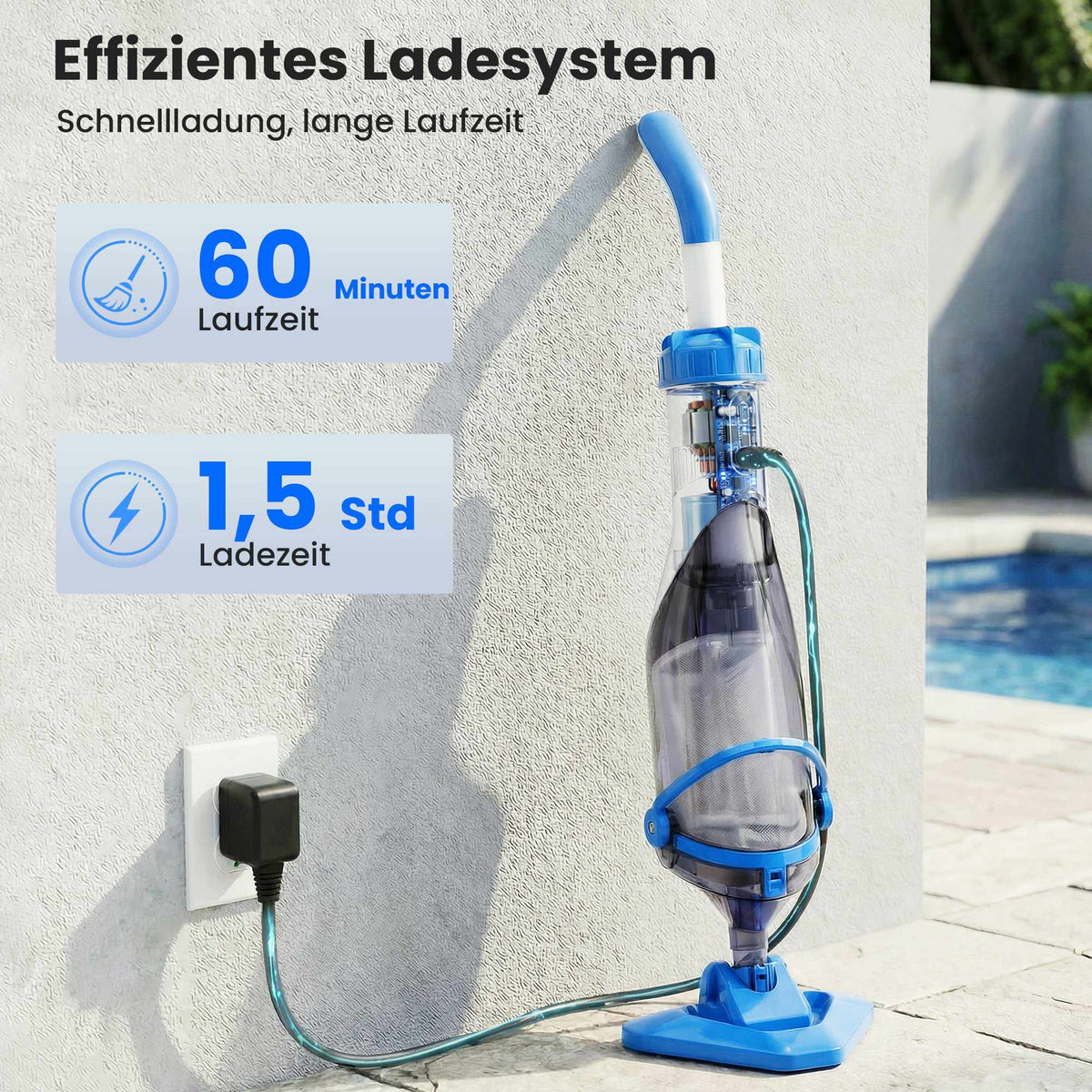 Cordless Pool Vacuum Cleaner, 40W Motor, Telescopic Pole