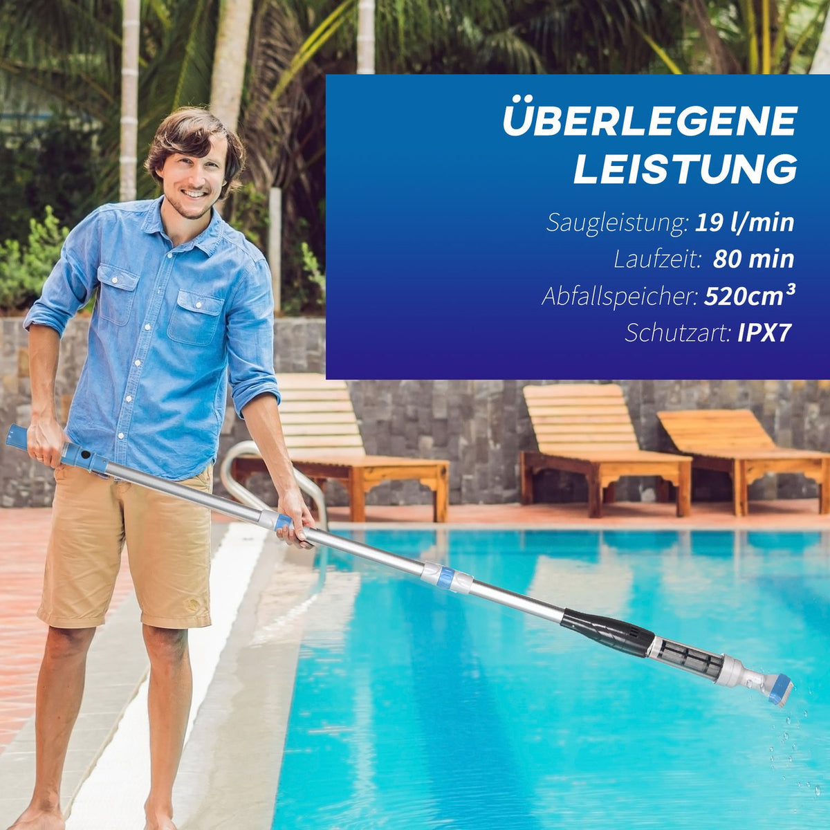Cordless Pool Vacuum With Brush, Lights Pool Cleaner With Adjustable Rod With 3 Sections Floor Vacuum, Aluminum