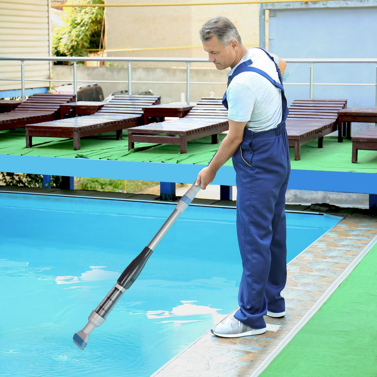 Cordless Pool Vacuum With Brush, Lights Pool Cleaner With Adjustable Rod With 3 Sections Floor Vacuum, Aluminum