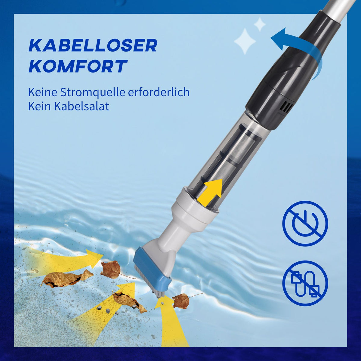 Cordless Pool Vacuum With Brush, Lights Pool Cleaner With Adjustable Rod With 3 Sections Floor Vacuum, Aluminum
