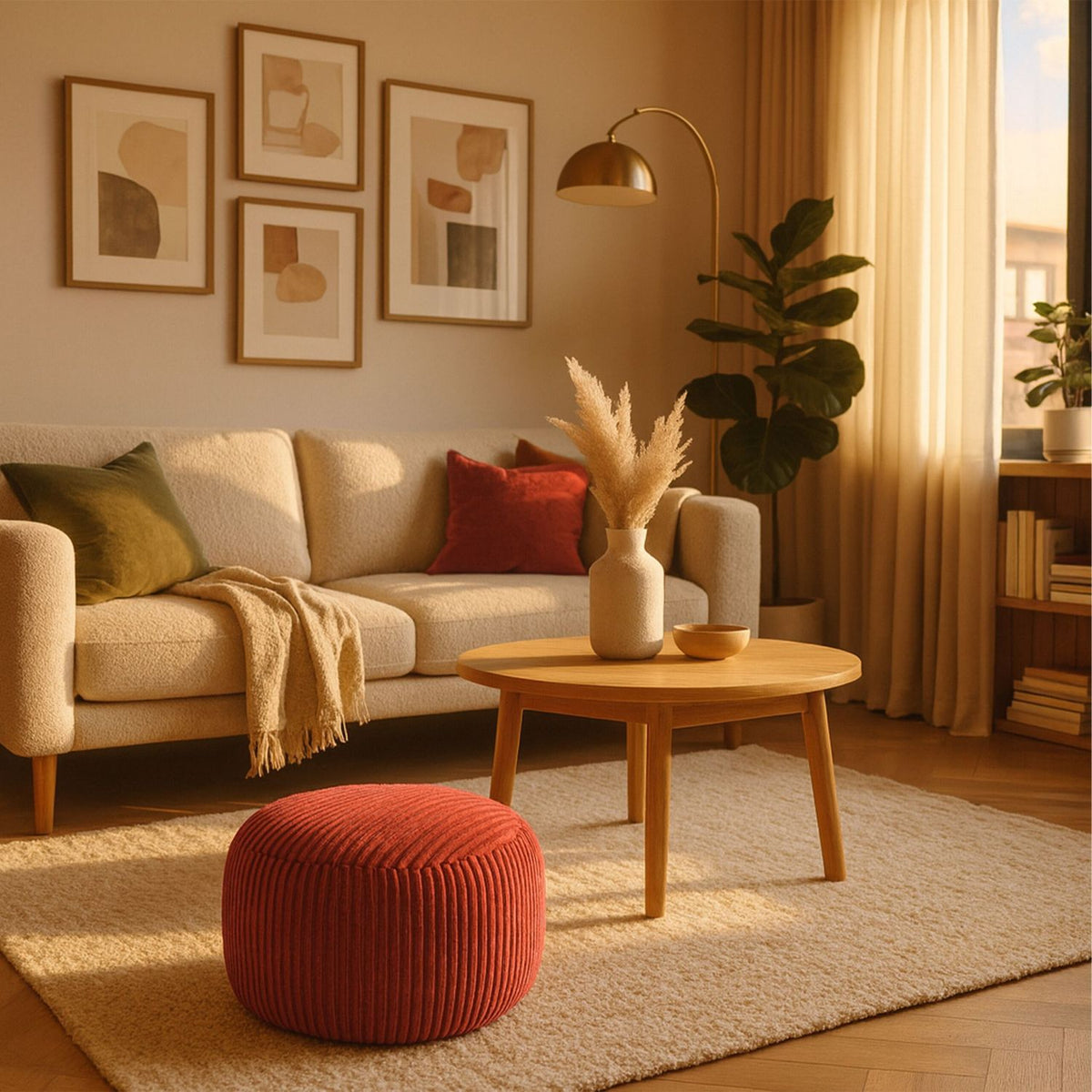Corduroy Pouf – Round Floor Cushion, Boho Style