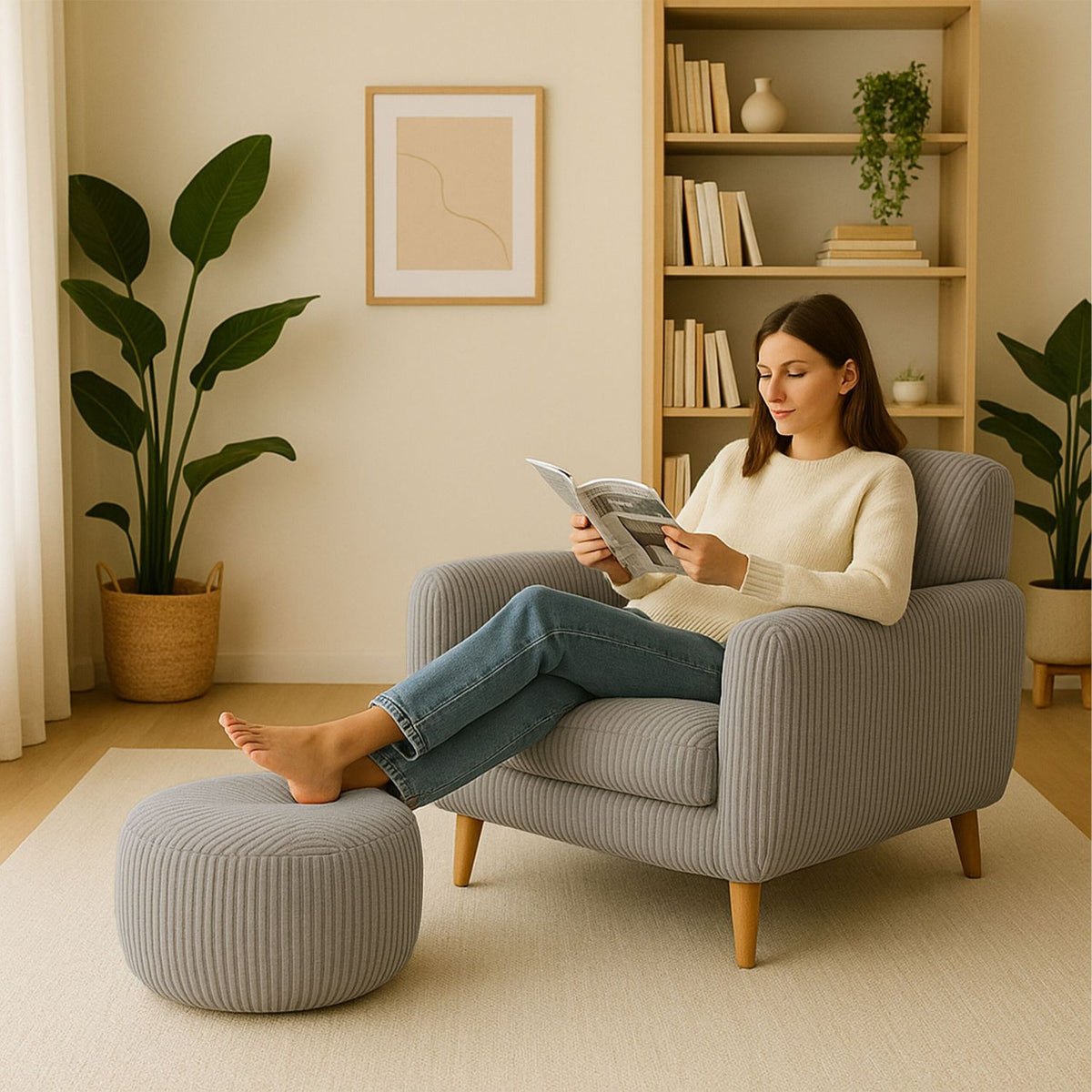 Corduroy Pouf – Round Floor Cushion, Boho Style
