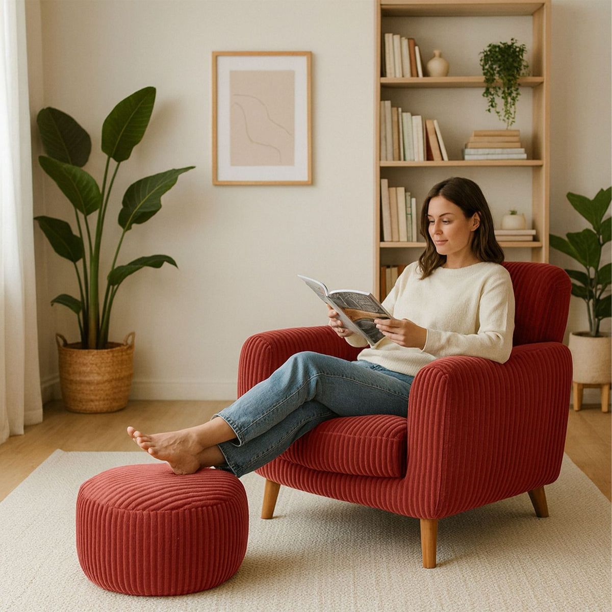 Corduroy Pouf – Round Floor Cushion, Boho Style