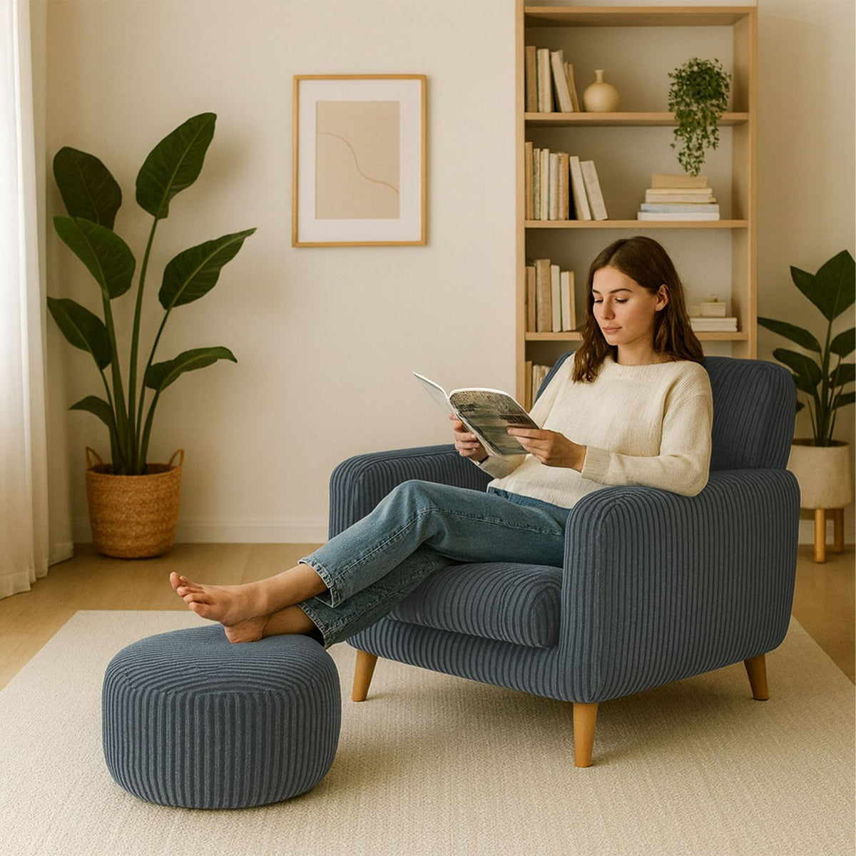 Corduroy Pouf – Round Floor Cushion, Soft Cover