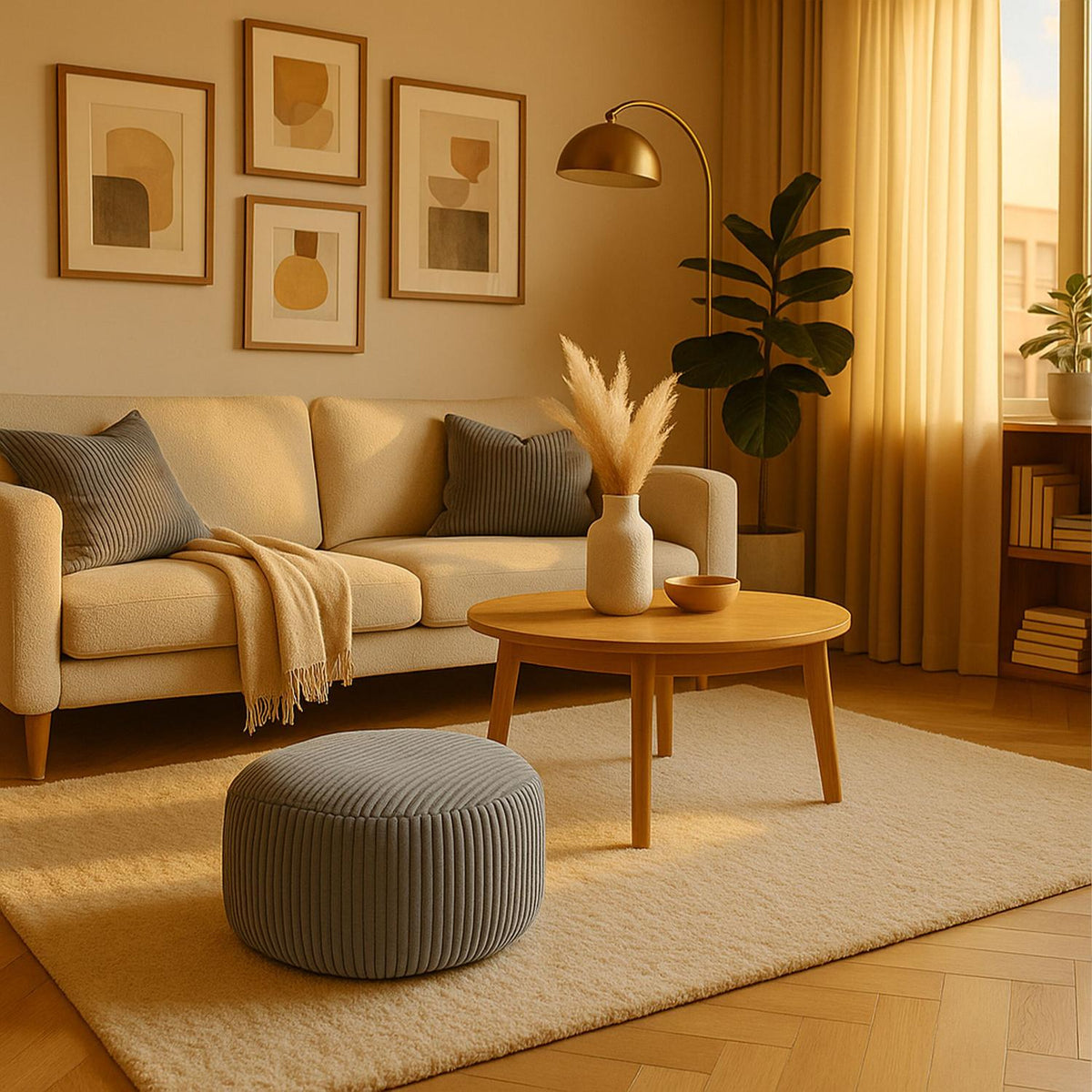 Corduroy Pouf – Round Floor Cushion, Soft & Versatile