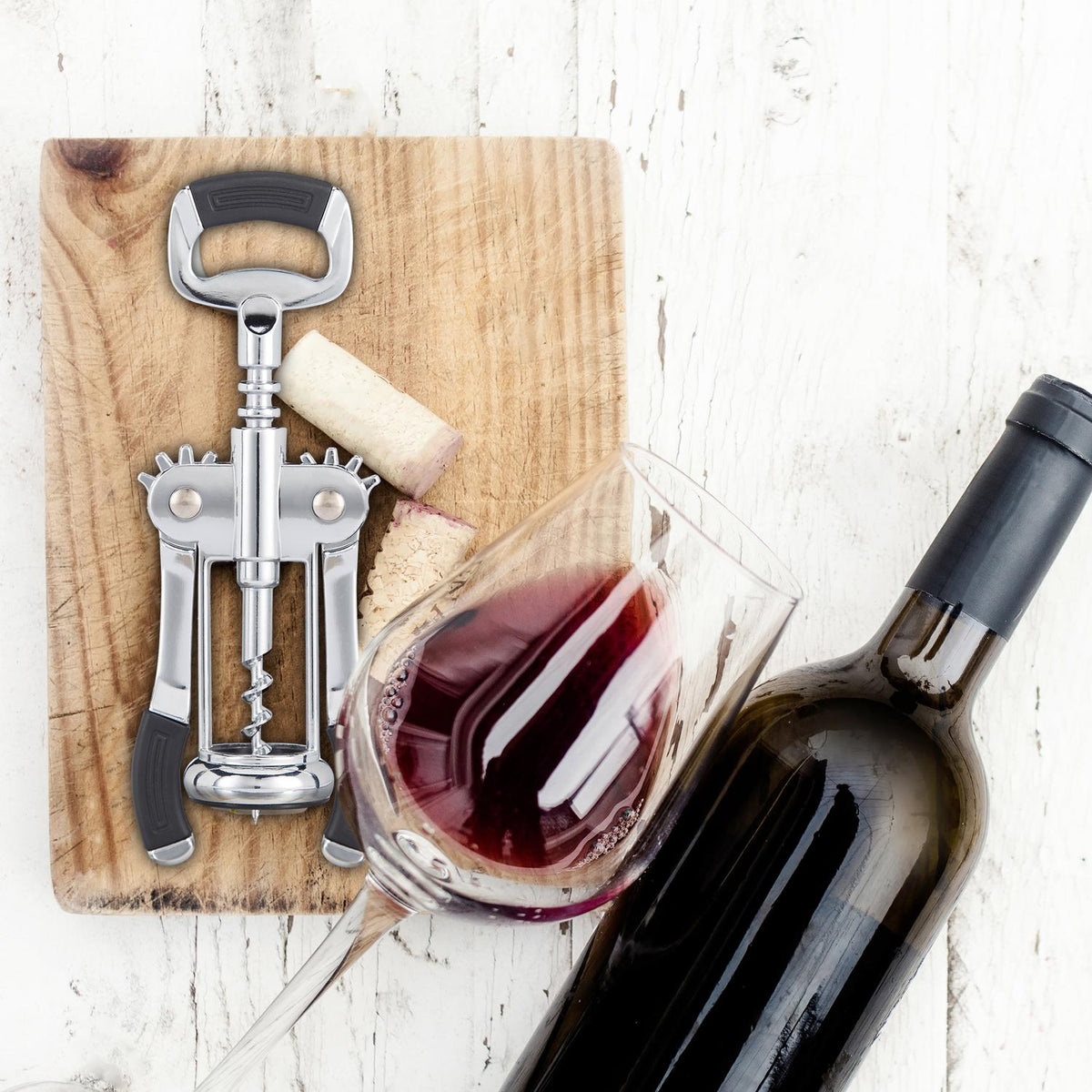 Corkscrew with lever and bottle opener