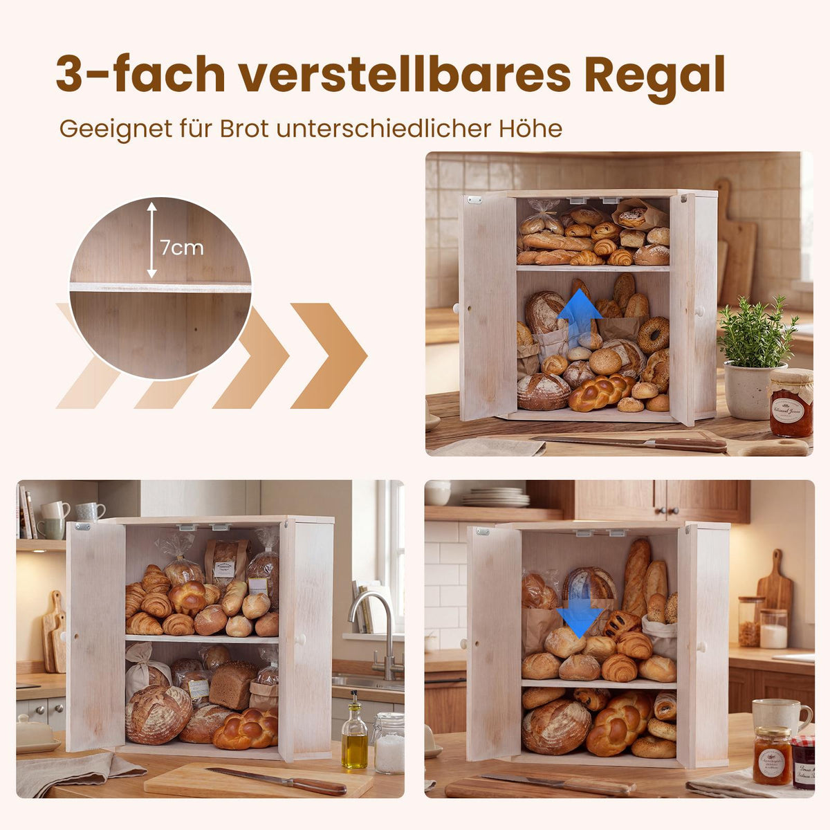 Corner Bamboo Bread Box with Adjustable Shelf & 2 Doors