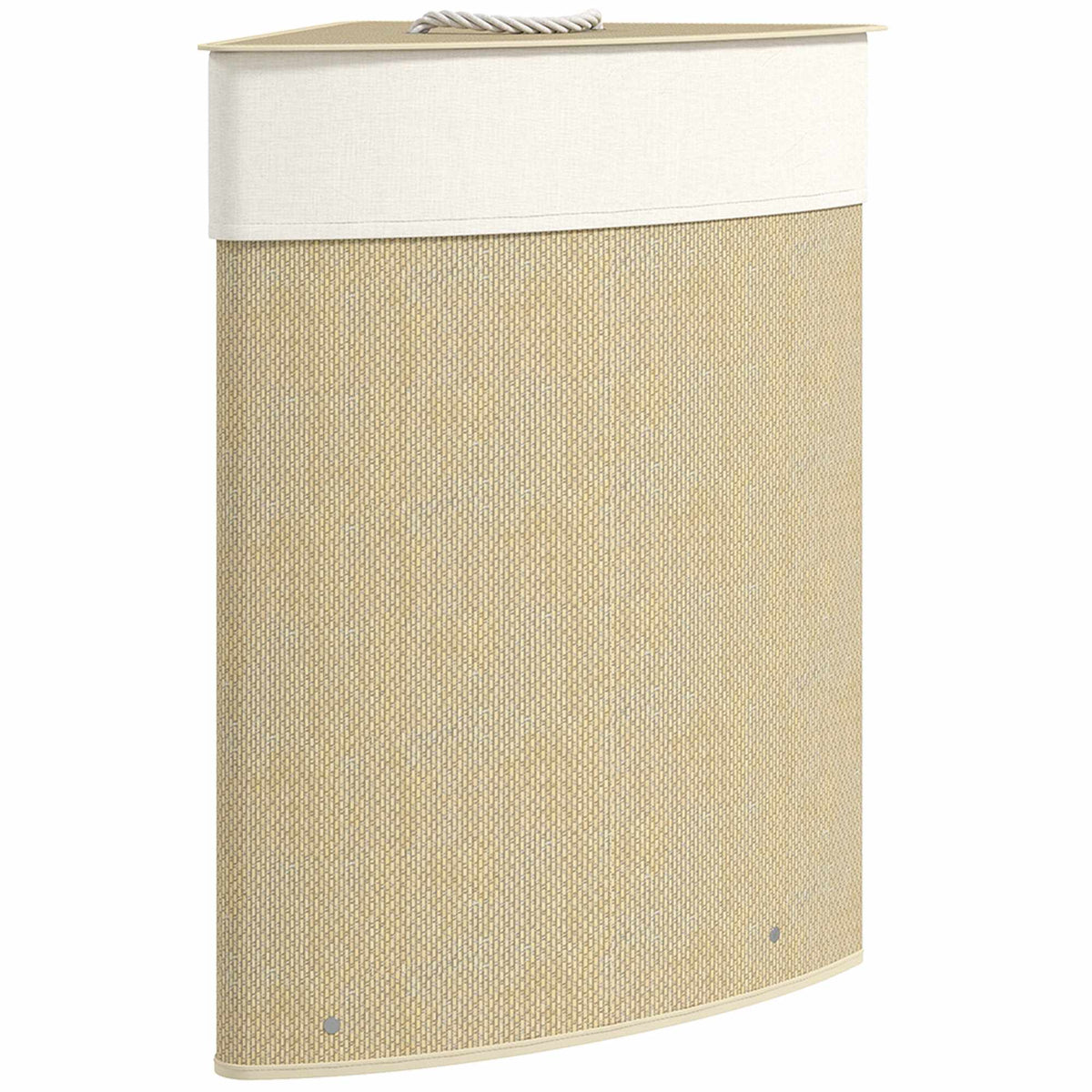 Corner Bamboo Laundry Hamper With Lid, 55L, Cream