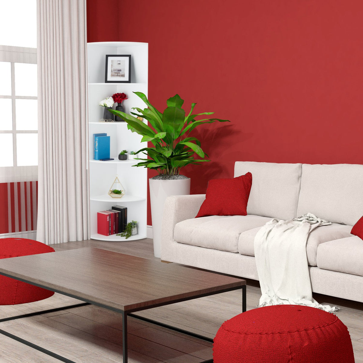 Corner Bookcase with 5 Shelves – Space-Saving Storage