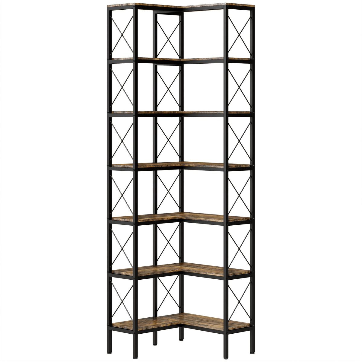 Corner Bookshelf, L-Shaped 6-Tier, Metal Frame, 200 cm