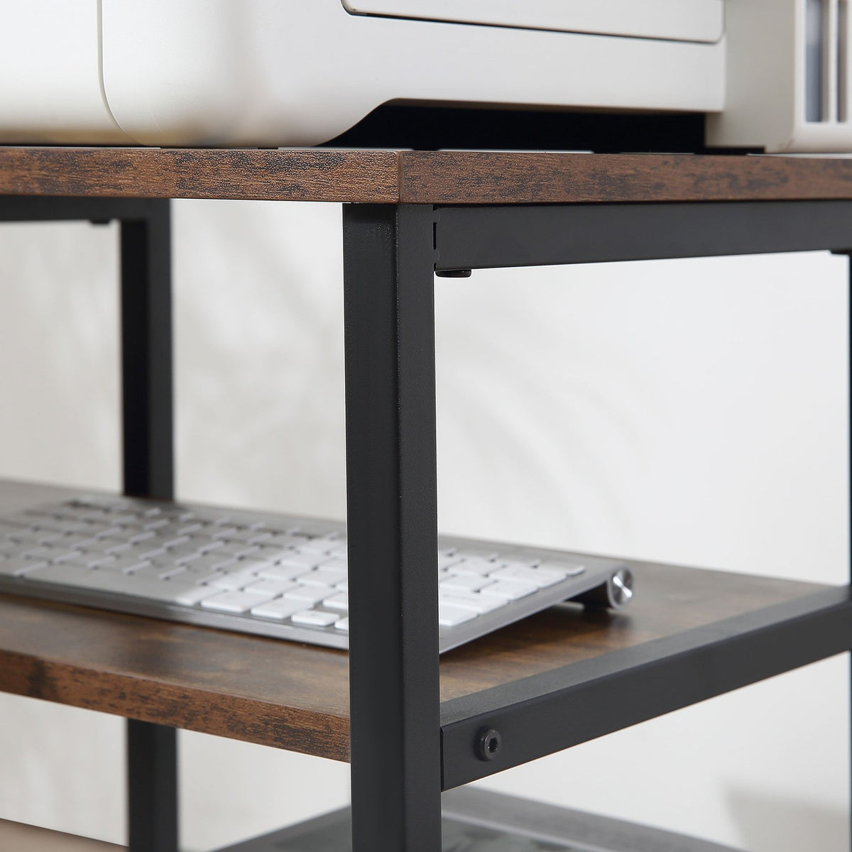 Corner Desk, L-Shape Pc Table With Shelf And Drawer, Office Table, Chipboard Metal, Rustic Brown, 135X90X79Cm
