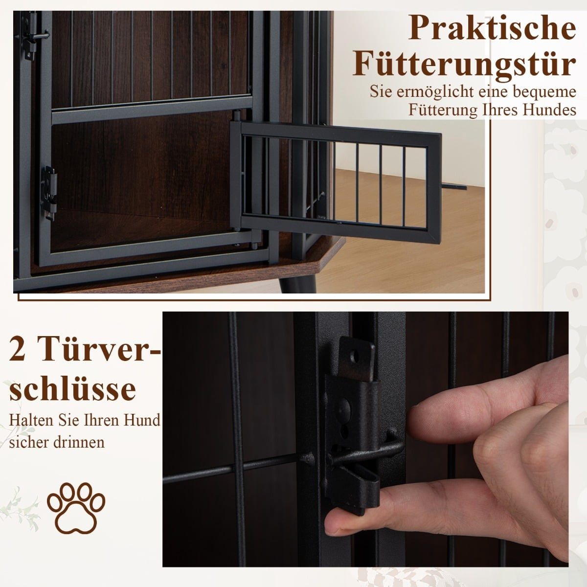 Corner Dog Crate with Feeding Door & Lockable Door, Space-Saving