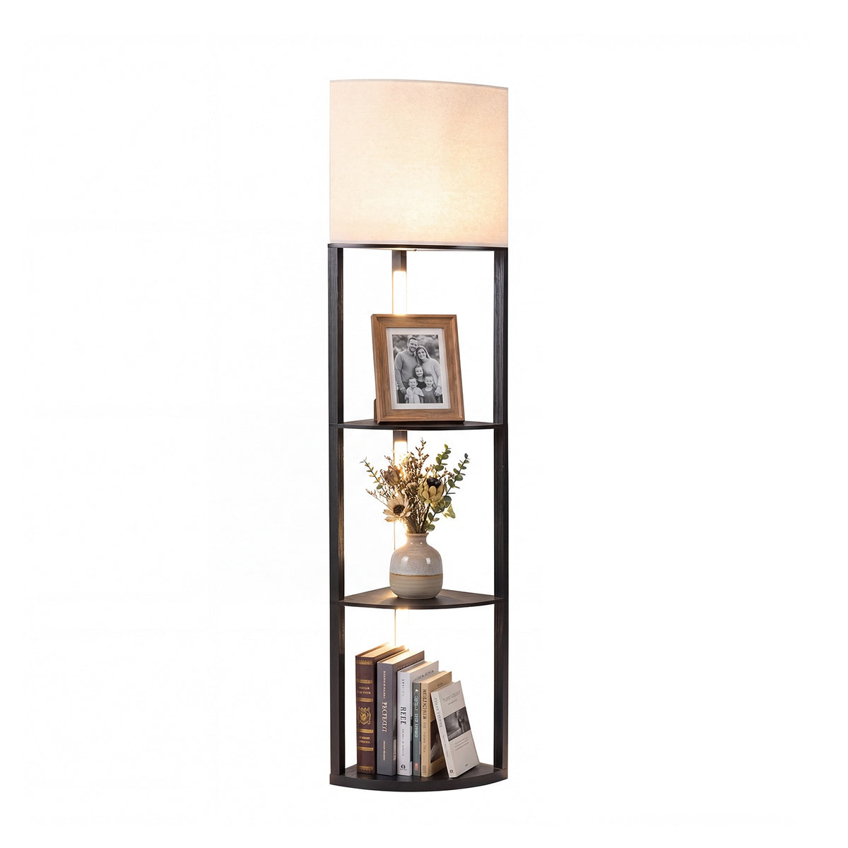 Corner Floor Lamp with Shelves, 3-Tier LED, Black