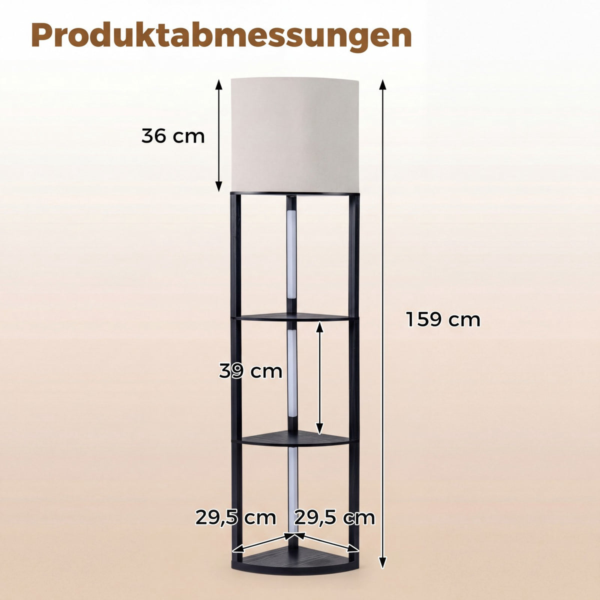 Corner Floor Lamp with Shelves, 3-Tier LED, Black