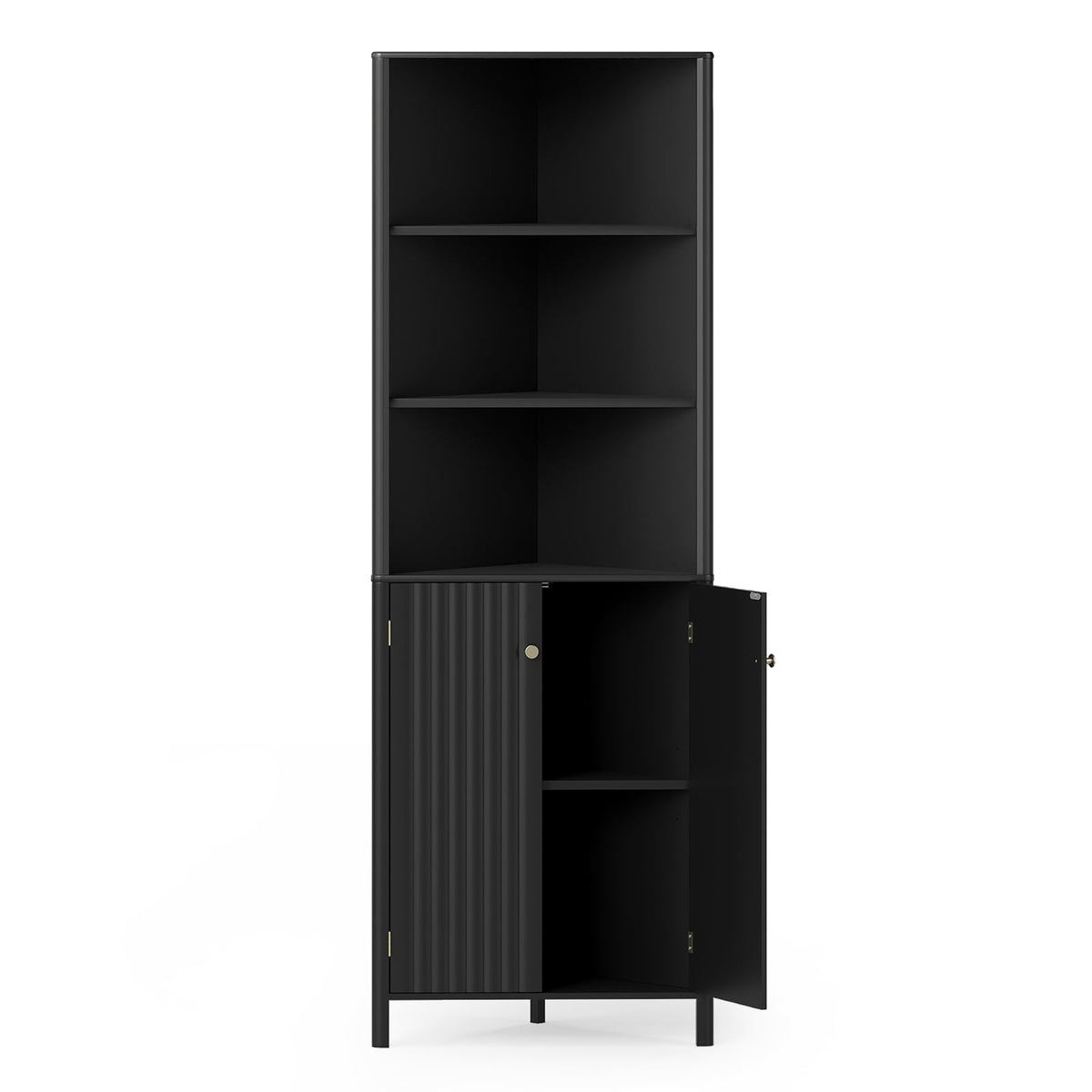 Corner Kitchen Cabinet, 2 Doors & 5 Shelves, Black, 68"