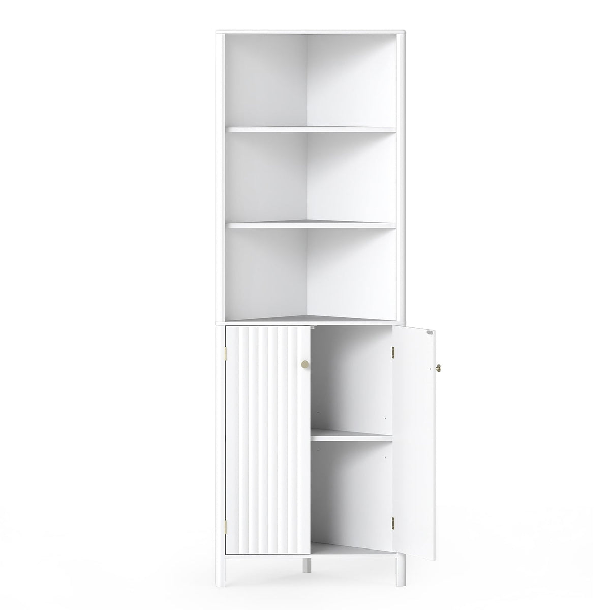 Corner Kitchen Cabinet, 2 Doors & 5 Shelves, White, 68" High