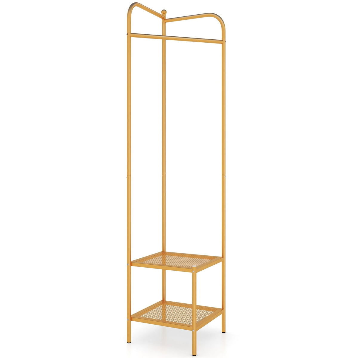 Corner Metal Coat Rack with Hooks and Shelves, Gold