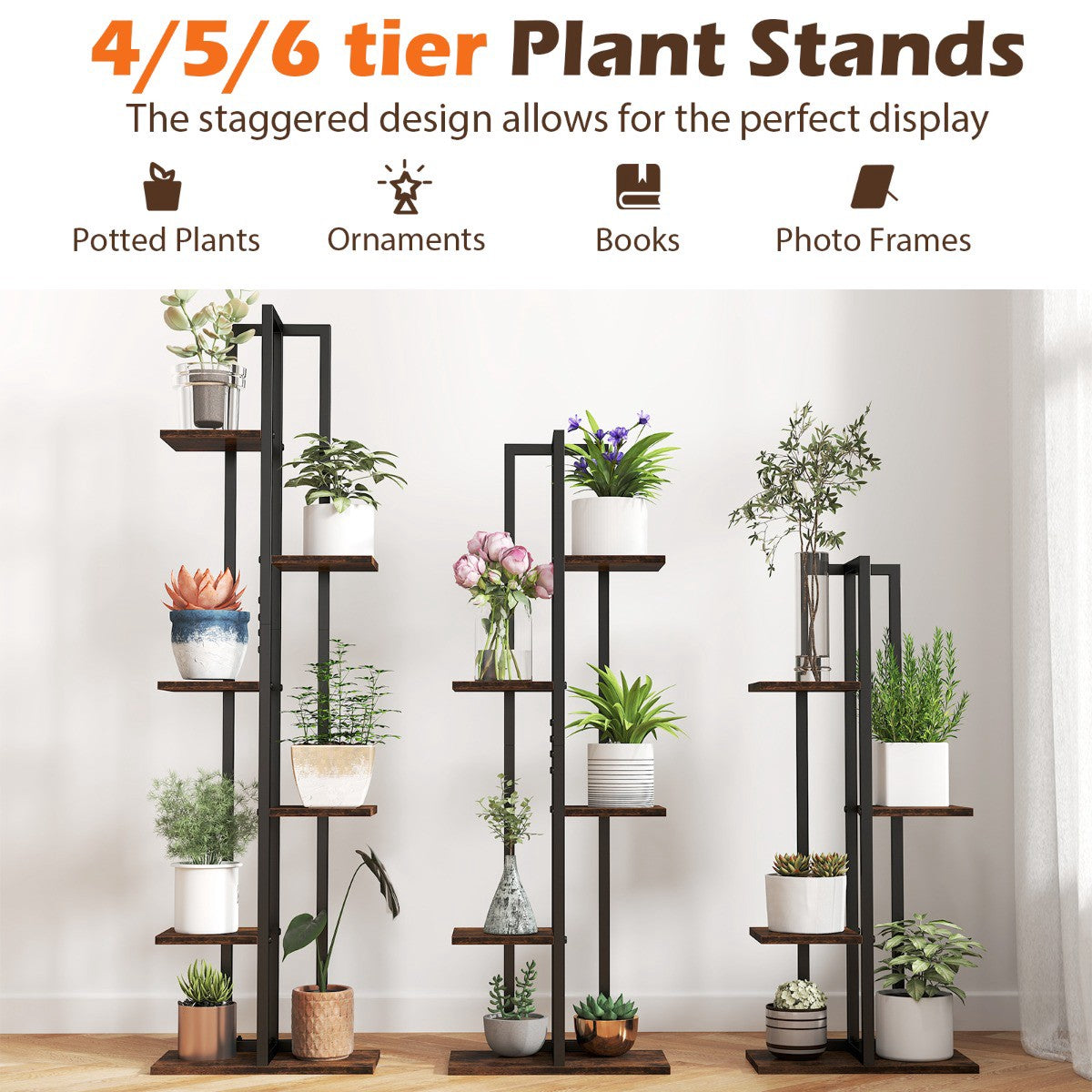 Corner Plant Stand Set, 3-Pack 4-6 Tier, Anti-Tip